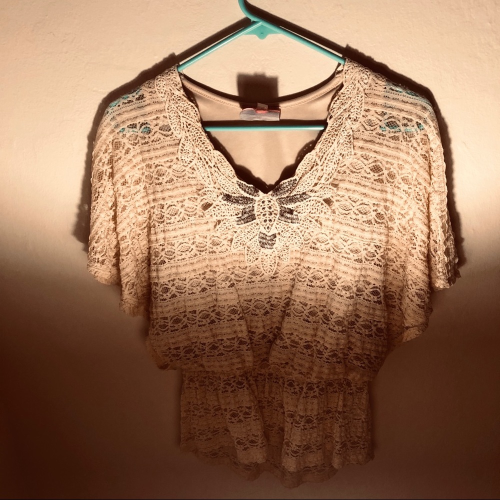 Stunning Cream Lace Batwing Top with Beading!